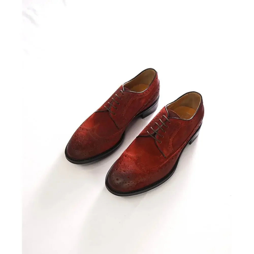 $595 DOUCAL'S - Red Suede Wingtip Derby - US 7 (40EU)